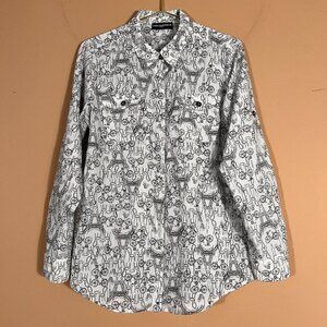 Karl Lagerfeld Black/White Print Long Sleeve Blouse